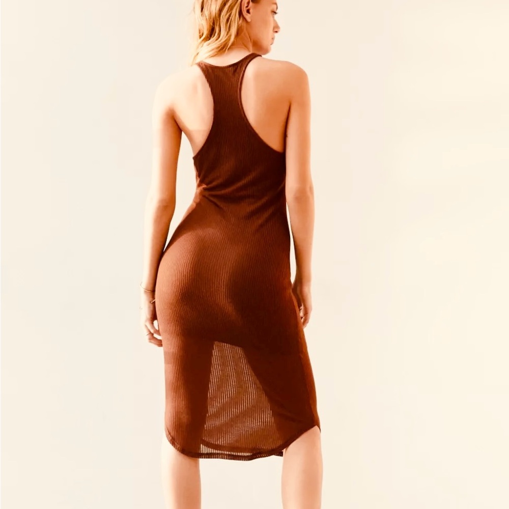 Urban Outfitters Sparkle & Fade Rust Ribbed Sheer Tank Dress M - Picture 2 of 9